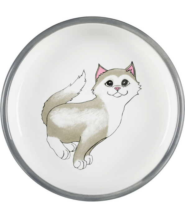 Trixie - Cat Flat Ceramic Bowl - Printed Cat Paw - 300ml