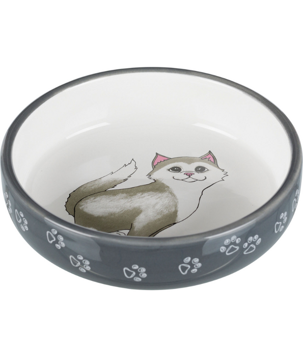 Trixie - Cat Flat Ceramic Bowl - Printed Cat Paw - 300ml