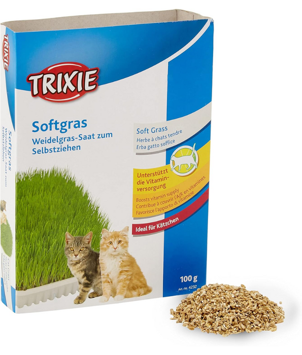 Trixie - Cat Soft Grass Seeds & Tray Kit - Aids Digestion, Helps With Hairballs - 100g