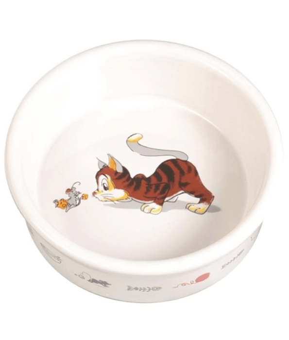 Trixie - Comic Cat With Mouse Ceramic Bowl For Cats 200ml