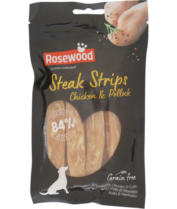 Pets Unlimited - Rosewood Steak Fillet with Chicken and Cod Dog Treats - 100g