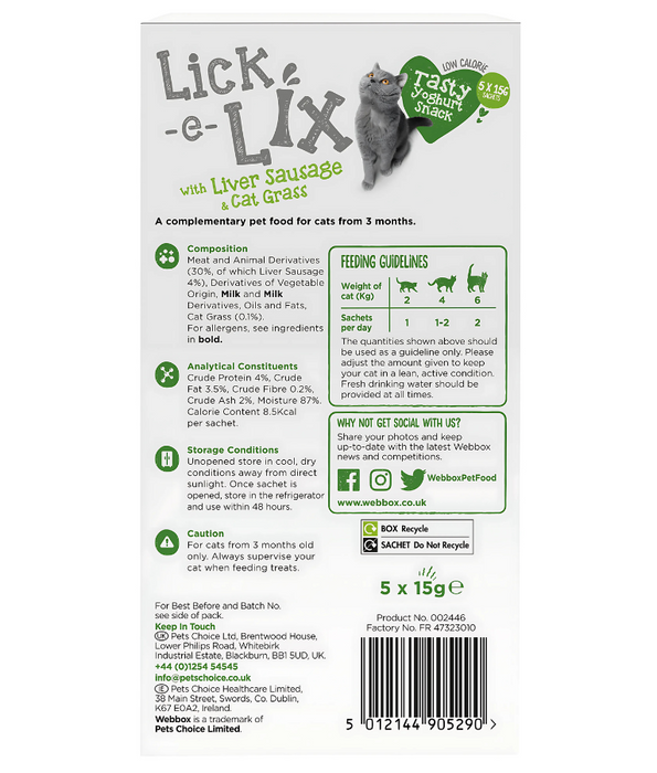 Webbox - Lick-e-Lix Liver Creamy Sausage & Cat Grass Cat Treats 5 Sachets