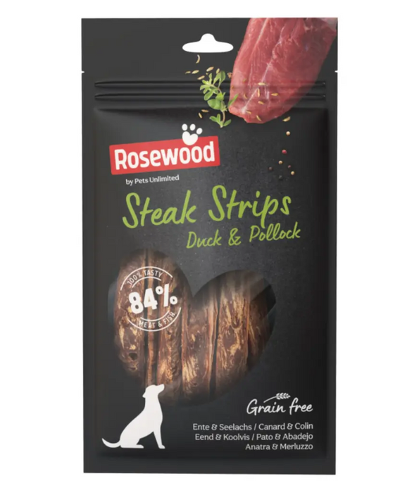 Pets Unlimited - Rosewood Steak Fillet with Duck and Cod Treats for Dogs- Grain Free 100g