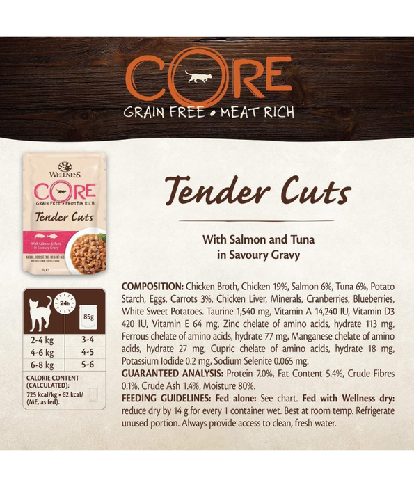 Wellness CORE Tender Cuts Salmon & Tuna in Savory Gravy 85g