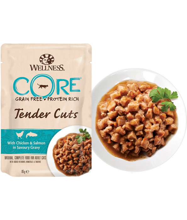 Wellness CORE Tender Cuts Chicken & Salmon in Savory Gravy 85g