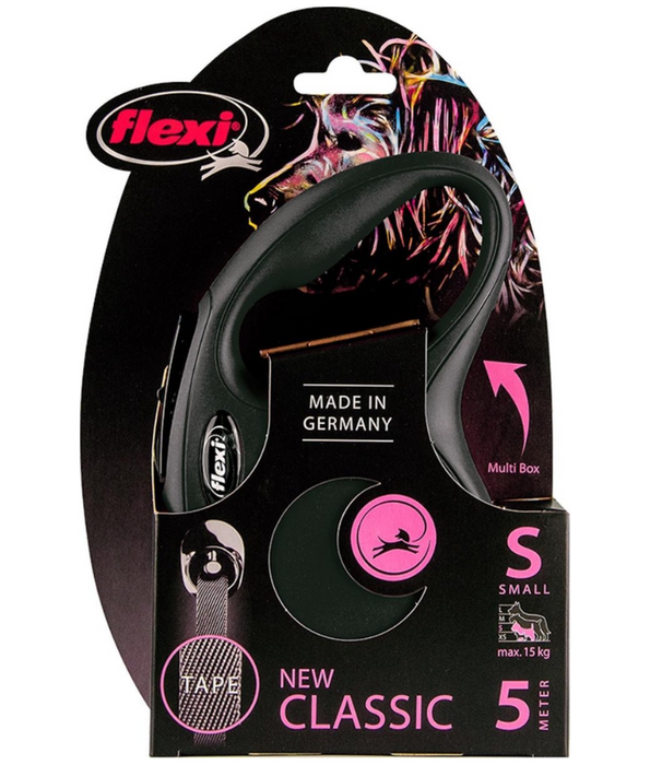 Flexi Classic Tape Dog Lead Retractable Leash 5m Black