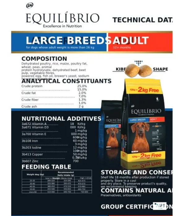 Equilibrio - Large Breed Adult Dogs 2kg-12kg