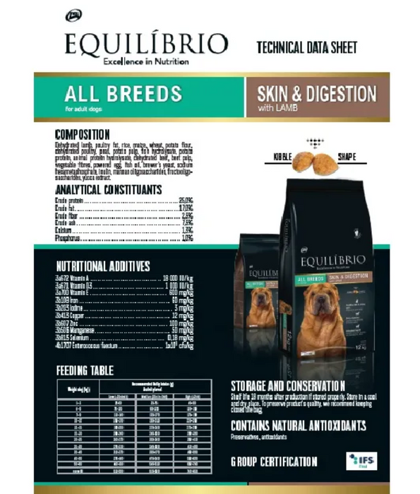 Equilibrio - Skin & Digestion Lamb 2kg-12kg