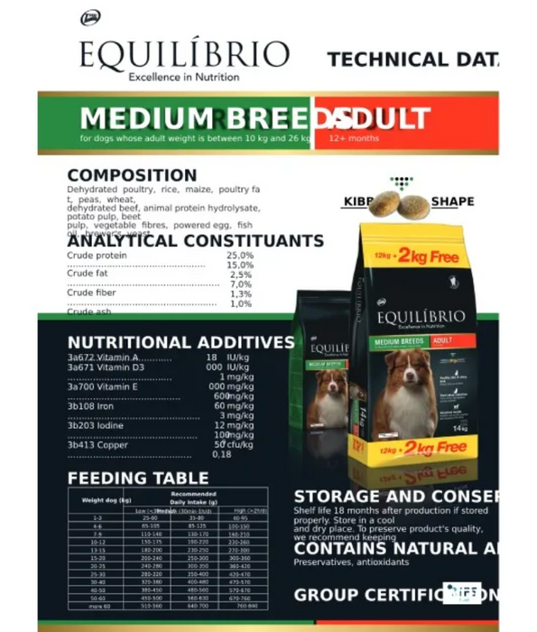 Equilibrio - Medium Breed Adult 2kg-12kg