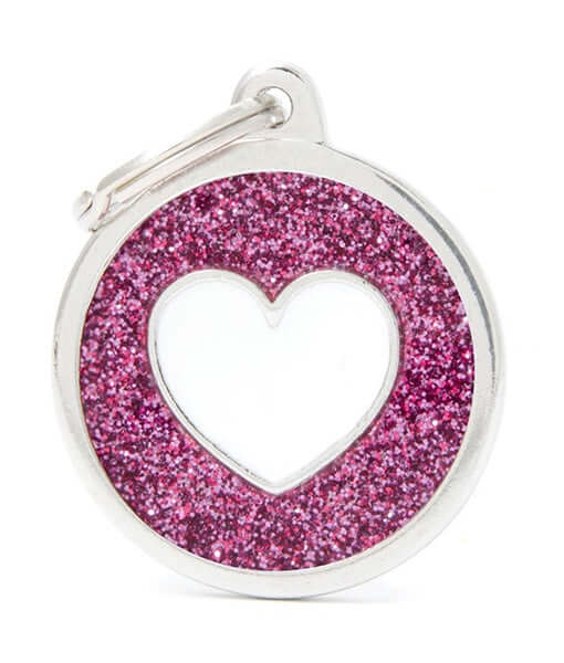 ID Tag - Pink Circle White Heart ID Tags