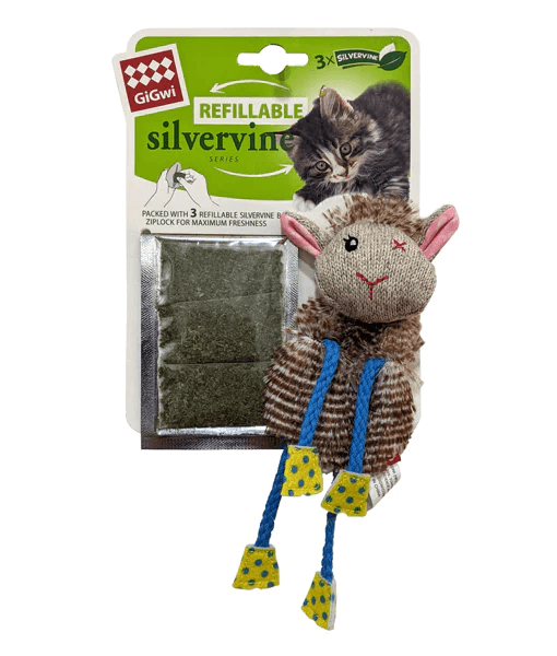 GiGwi - Sheep Refillable Slivervine Cat Toys with 3 Slivervine teabags with ziplock bag Cat Toys